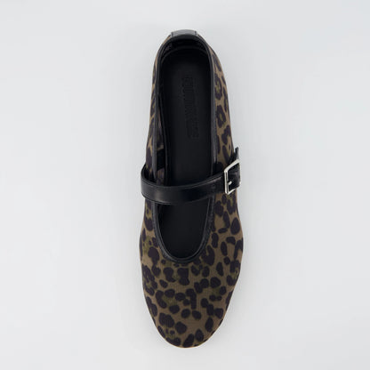 Moma Leopard Print Mary Jane Flat